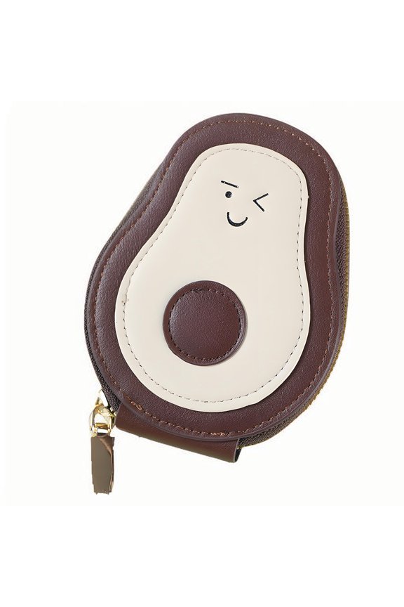 Card Holder Coin Purses Zip up Multi Slot Storage Cute Avocado Style Leather Wallet Brown