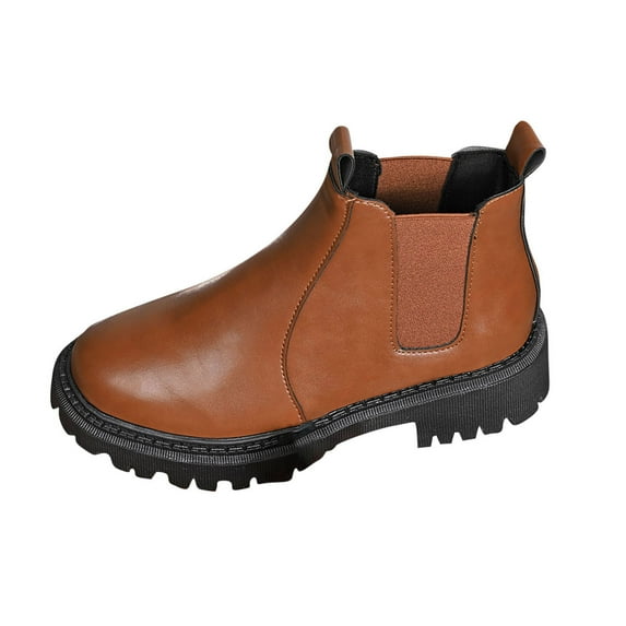 Xfvqtps Chelsea Boots Women Chunky Sole Flatform Low Heel Pull on with Elastic Leather Fashion Martin Boots Brown