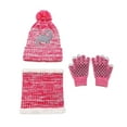 thumbnail image 1 of Xfvqtps Child 3 PCS Beanie Neck Scarf Glove Set Dinosaur Pattern Plush Pompom Knitted Plush Lining Thickened Windproof Coldproof Warm Winter Hat Neck Scarf Glove Set for 1-6 Years Pink, 1 of 1