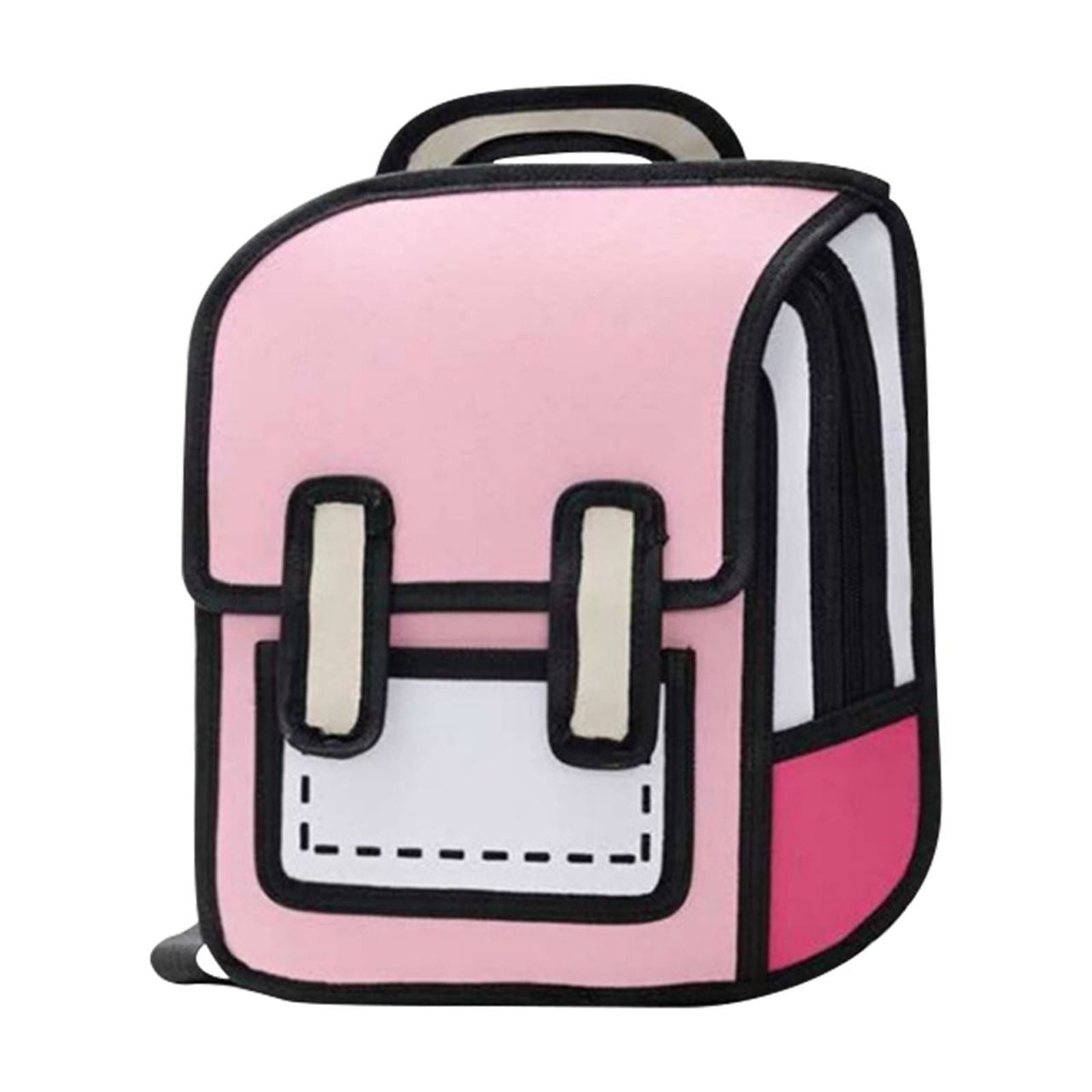 2d mini backpack Kawaii Cute Drawing Aesthetic Large Bag 3D Comic Paper Jump Style Fun Daypack (Blue) The main compartment is spacious enough to accommodate laptops Flat 2d illustration of a