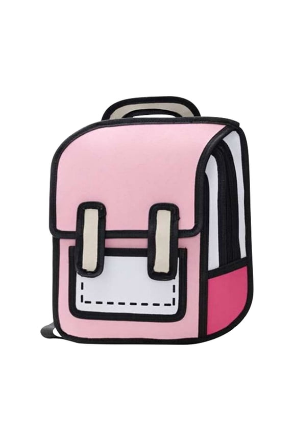 Backpack 3D Jump Style 2D Drawing From Comic Paper Anime Handheld Multi Functional Lightweight Cloth Bookags Pink