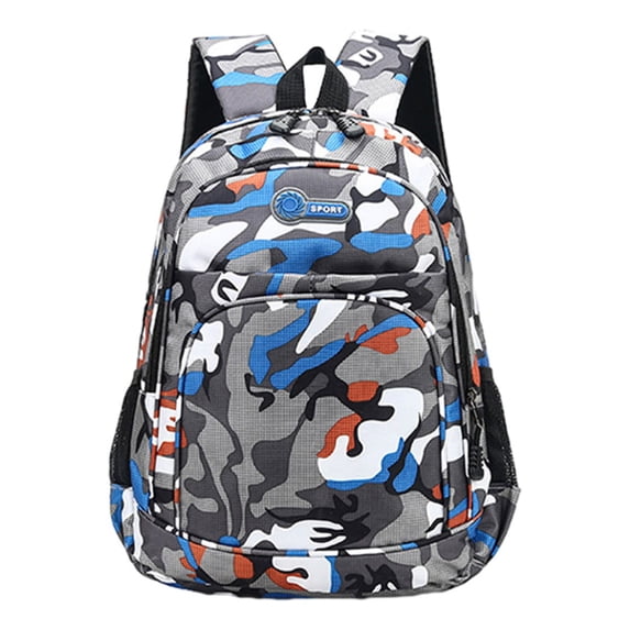 Xfvqtps Backpack Small Size Camouflage Multi Compartment Multi Functional Lightweight Waterproof Primary Oxford Cloth Bookags Blue