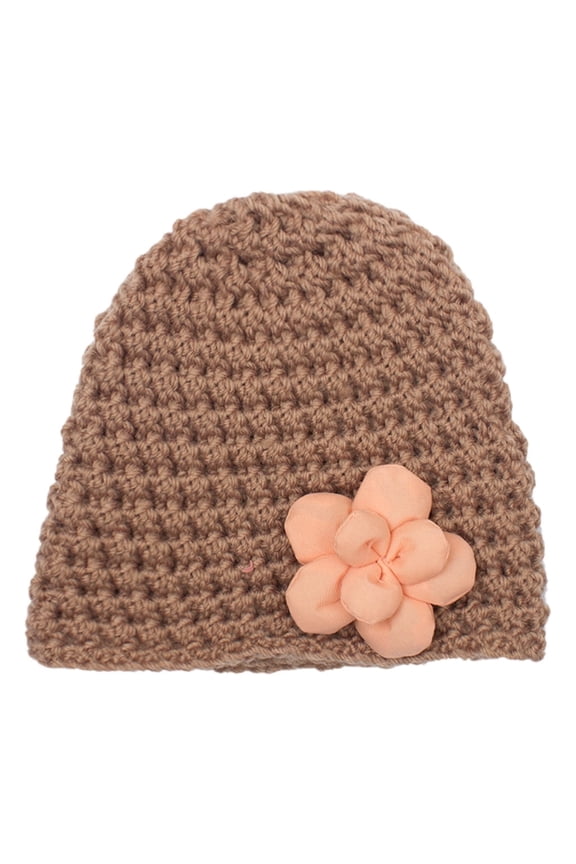 Child Beanie Knitted Crochet Flower Cute Kawaii Windproof Coldproof Warm Outdoor Fall Winter Skull Cap Coffee