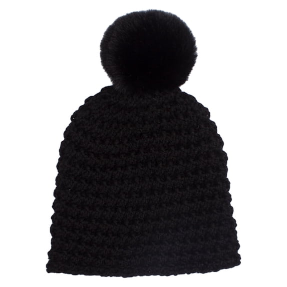 Xfvqtps Child Beanie Knitted Crochet Plush Pompom Solid Color Cute Kawaii Windproof Coldproof Warm Outdoor Fall Winter Skull Cap Black