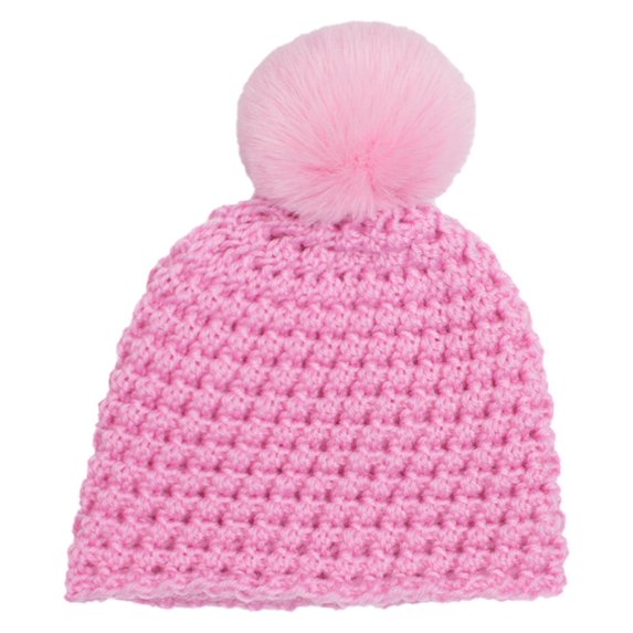 Xfvqtps Child Beanie Knitted Crochet Plush Pompom Solid Color Cute Kawaii Windproof Coldproof Warm Outdoor Fall Winter Skull Cap Pink