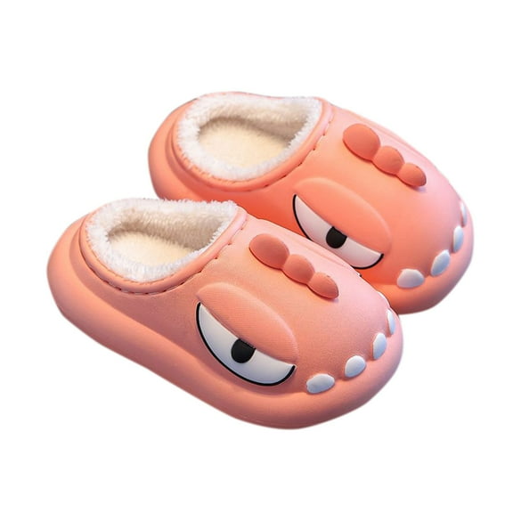 Xfvqtps Child Fuzzy Slippers Dinosaur Slippers Funny Fleece Lining Soft Thick Sole Memory Foam Slip on Non-Slip Waterproof Comfortable Cozy Warm Winter House Slippers for 0-12 Years