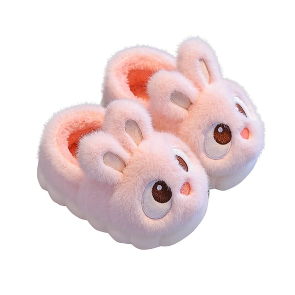 Xfvqtps Child Fuzzy Slippers Rabbit Slippers Fleece Lining Cover Heel Soft Thick Cloud Sole Memory Foam Non-Slip Comfortable Cozy Warm Winter Casual Slippers for 0-12 Years
