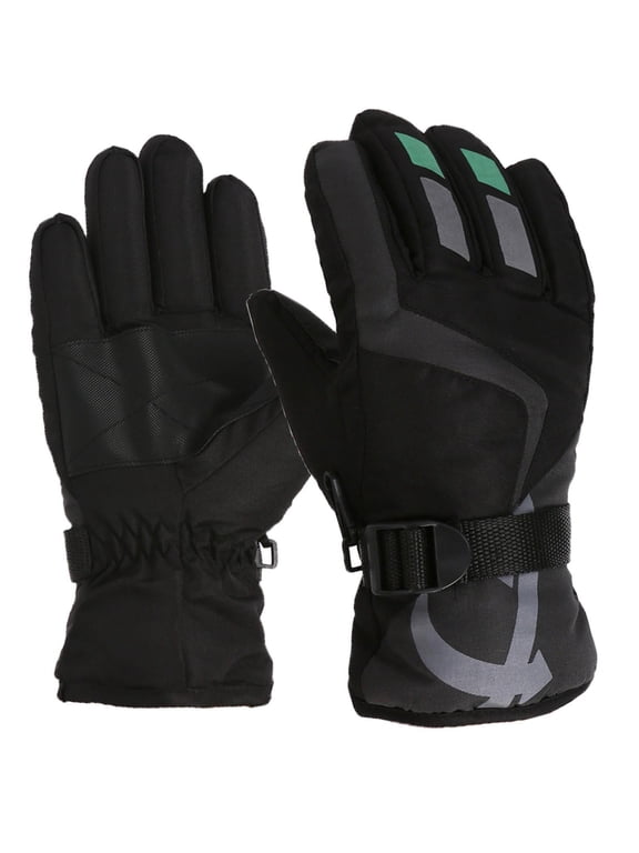 Child Girls Boys Ski Gloves Adjustable Buckle Plush Lining Waterproof Windproof Warm for Cold Weather Outdoor Cycling Winter Mittens Black