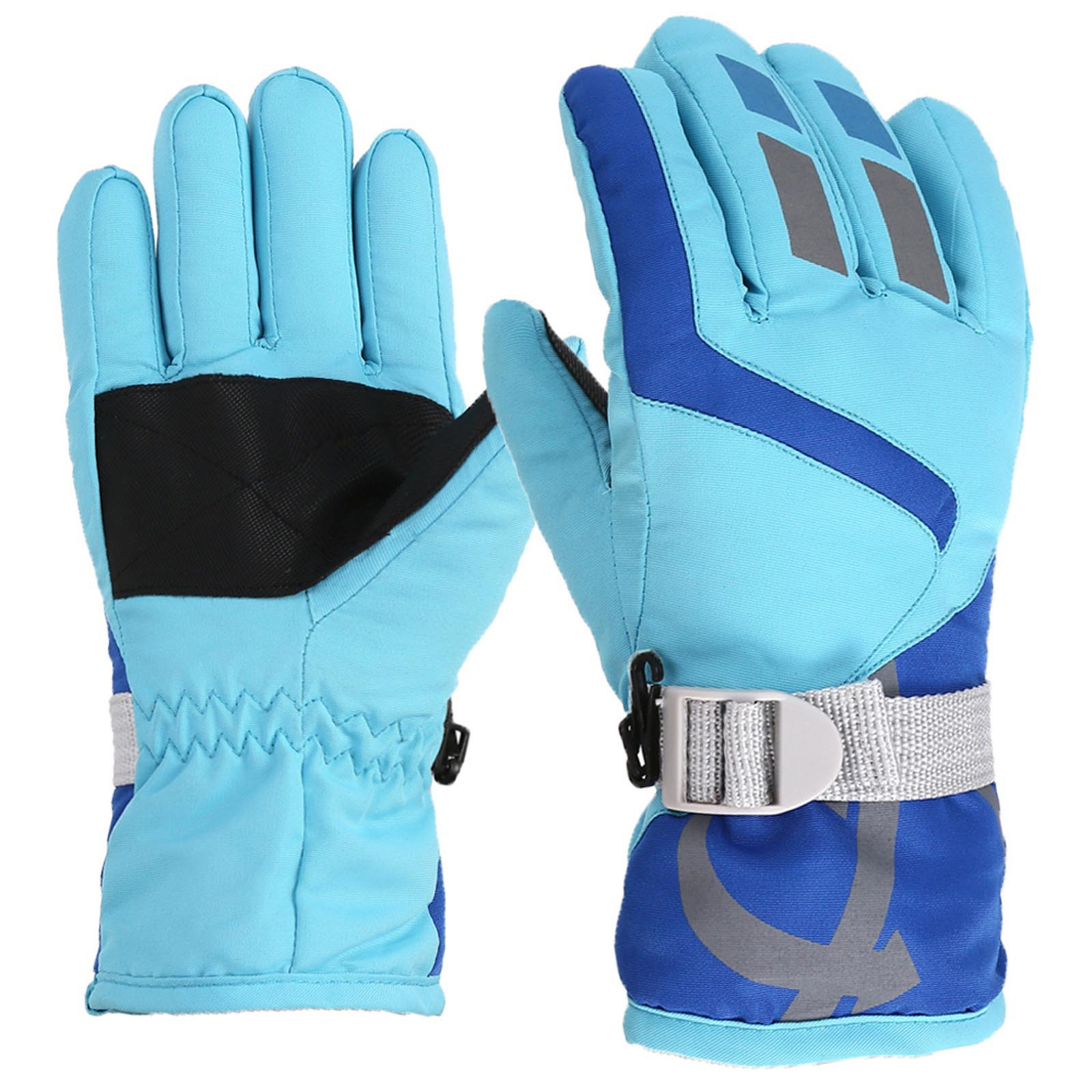 Xfvqtps Child Girls Boys Ski Gloves Adjustable Buckle Plush Lining Waterproof Windproof Warm for Cold Weather Outdoor Cycling Winter Mittens Sky Blue