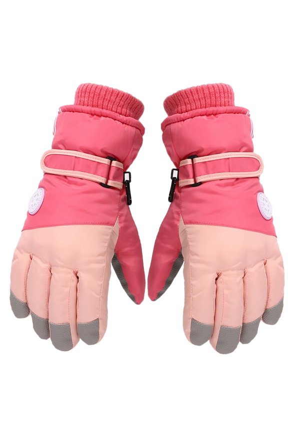 Child Girls Boys Ski Gloves Adjustable Hook Plush Lining Knitting Wristband Snowflake Waterproof Windproof Warm for Cold Weather Outdoor Cycling Winter Mittens Hot Pink
