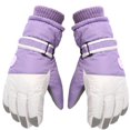 thumbnail image 1 of Xfvqtps Child Girls Boys Ski Gloves Adjustable Hook Plush Lining Knitting Wristband Snowflake Waterproof Windproof Warm for Cold Weather Outdoor Cycling Winter Mittens Purple, 1 of 9