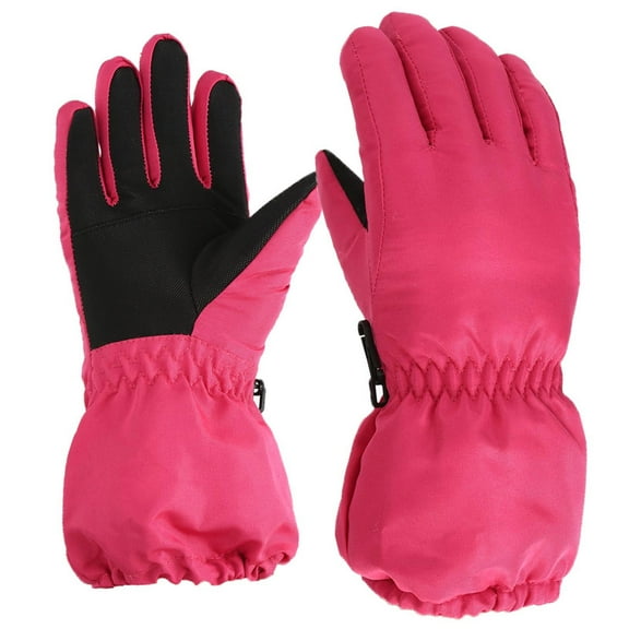 Xfvqtps Child Girls Boys Ski Gloves Adjustable Plush Lining Non-Slip Waterproof Windproof Warm for Cold Weather Outdoor Cycling Winter Mittens Hot Pink