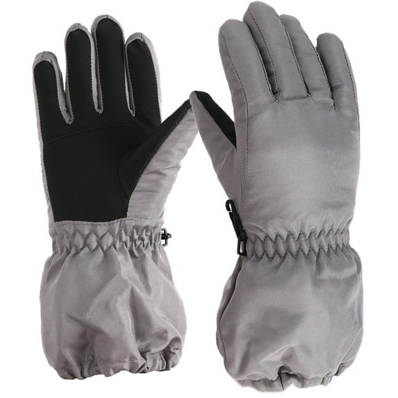 Xfvqtps Child Girls Boys Ski Gloves Adjustable Plush Lining Non-Slip Waterproof Windproof Warm for Cold Weather Outdoor Cycling Winter Mittens Gray