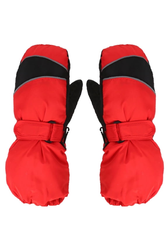 Child Girls Boys Ski Mittens Full Fingered Adjustable Hook Plush Lining Non-Slip Waterproof Windproof Warm for Cold Weather Outdoor Cycling Winter Gloves Red