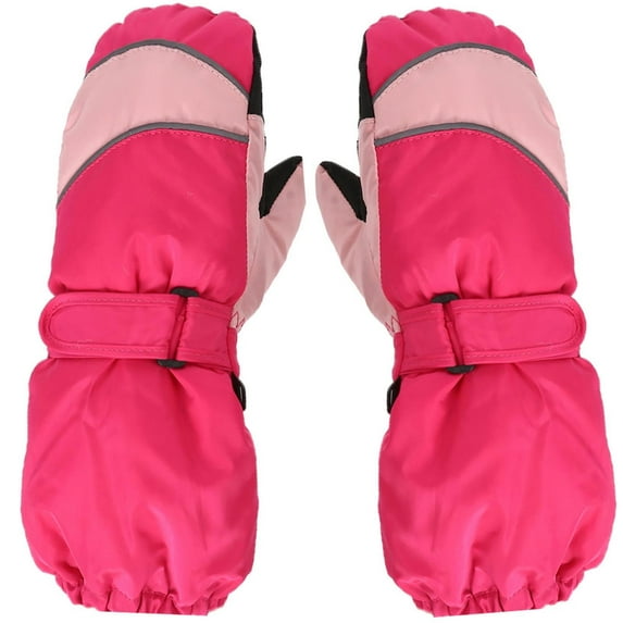 Xfvqtps Child Girls Boys Ski Mittens Full Fingered Adjustable Hook Plush Lining Non-Slip Waterproof Windproof Warm for Cold Weather Outdoor Cycling Winter Gloves Hot Pink