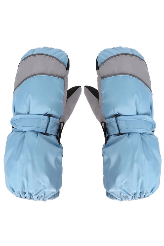 Child Girls Boys Ski Mittens Full Fingered Adjustable Hook Plush Lining Non-Slip Waterproof Windproof Warm for Cold Weather Outdoor Cycling Winter Gloves Sky Blue