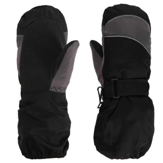 Xfvqtps Child Girls Boys Ski Mittens Full Fingered Adjustable Hook Plush Lining Non-Slip Waterproof Windproof Warm for Cold Weather Outdoor Cycling Winter Gloves Black