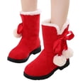 thumbnail image 1 of Xfvqtps Child Girls Mid Tube Boots Bow Plush Pompom Lace Sweet Cute Suede Upper Plush Lining Thickened Slip on Solid Color Non Slip Thick Bottom Warm Winter Snow Boots Red, 1 of 9
