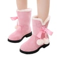 thumbnail image 1 of Xfvqtps Child Girls Mid Tube Boots Bow Plush Pompom Lace Sweet Cute Suede Upper Plush Lining Thickened Slip on Solid Color Non Slip Thick Bottom Warm Winter Snow Boots Pink, 1 of 9