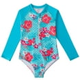 thumbnail image 1 of Xfvqtps Child Girls One Piece Swimsuit Long Sleeve Front Zipper Sun Protection Quick Dry Flower Print Colorful Stretchy Beach Summer Bathing Suits Swimwear for 4-12 Years Blue-01, 1 of 9