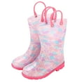 thumbnail image 1 of Xfvqtps Child Girls Rain Boots with Handles Grid Printing Sweet Mid Calf Waterproof Non Slip Light up Rubber Sole Garden Shoes Outdoor EVA Rain Shoes for 5-12 Years Hot Pink, 1 of 3