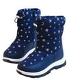 thumbnail image 1 of Xfvqtps Child Girls Snow Boots Mid Calf Side Zipper Waterproof Upper Adjustable Drawstring Snowflake Print Plush Lining Thickened Warm Winter Thick Bottom Soft Non Slip Comfortable Shoes Blue, 1 of 7