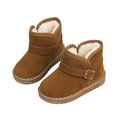 thumbnail image 1 of Xfvqtps Child Girls Snow Boots Suede Upper Furry Plush Lining Thickened Round Toe Solid Color Decorative Buckle Non Slip Thick Bottom Warm Winter Ankle Boots Brown, 1 of 9