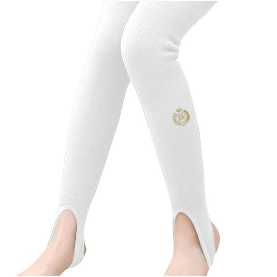 Xfvqtps Child Girls Stirrup Tights Solid Color Thin Dance Botton Long Pants Soft Cute Full Length Pants Spring Fall Cotton Socks for 3-12 Years White-Stirrup