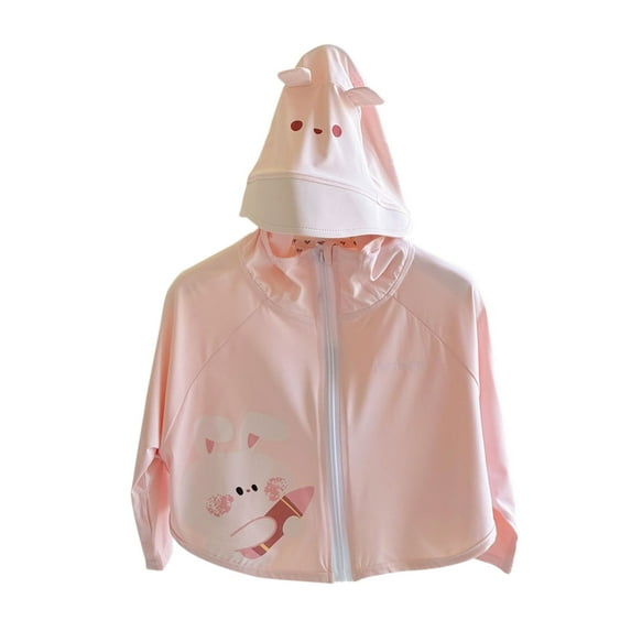 Xfvqtps Child Light Jacket Ice Silk Cooling Sun Protection Hoodie Wide Brim Zipper Cute Animals Print Breathable Sunscreen Clothing for Outdoor Beach Multicolor-01