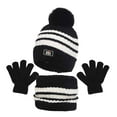 thumbnail image 1 of Xfvqtps Children 3 Piece Sets Hat Scarf and Gloves Knitted Fleece Lining Stripe Plush Pompom Thickened Windproof Coldproof Warm Winter Beanie Scarf and Glove 3PCS Outfits Set Black, 1 of 9
