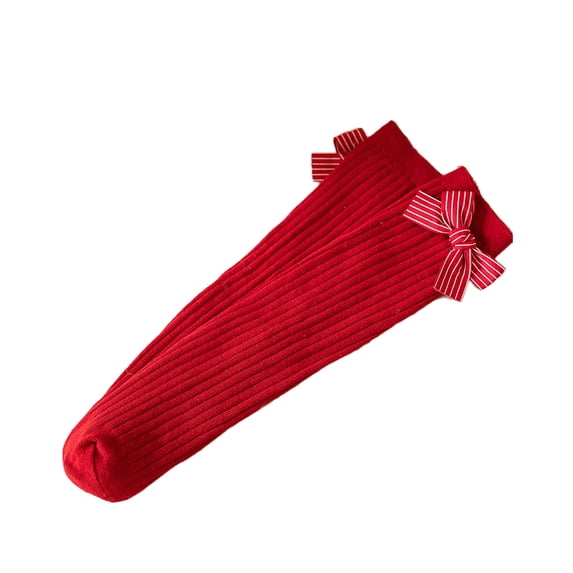 Xfvqtps Children Christmas Knee High Socks Various Bow Christmas Decorations Knitting Elastic Soft Comfortable Warm Winter Socks for 3-12 Years Red-03