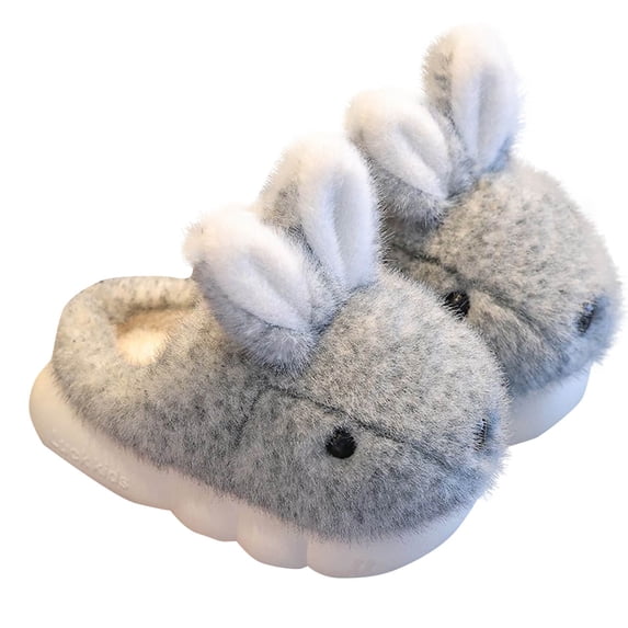 Xfvqtps Children Fuzzy Slippers Cute Rabbit Fluffy Slip on Memory Foam Soft Sole Non Slip Thickened Comfortable Indoor Warm Winter House Slippers Gray