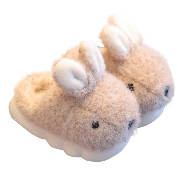 Xfvqtps Children Fuzzy Slippers Cute Rabbit Fluffy Slip on Memory Foam Soft Sole Non Slip Thickened Comfortable Indoor Warm Winter House Slippers Khaki