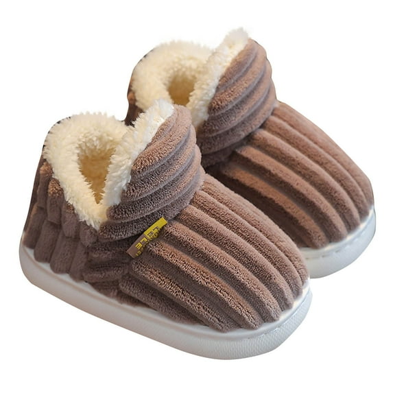 Xfvqtps Children Fuzzy Slippers Fluffy Cover Heel Shearling Fleece Solid Color Memory Foam Soft Sole Non Slip Thickened Comfortable Indoor Warm Winter House Slippers Coffee