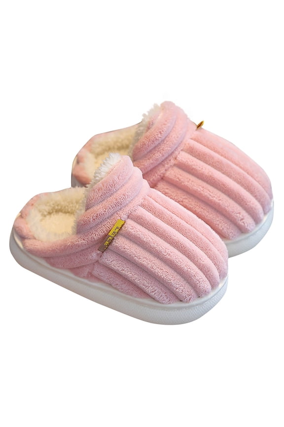 Children Fuzzy Slippers Fluffy Slip on Shearling Fleece Solid Color Memory Foam Soft Sole Non Slip Thickened Comfortable Indoor Warm Winter House Slippers Pink