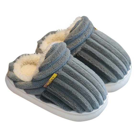 Xfvqtps Children Fuzzy Slippers Fluffy Slip on Shearling Fleece Solid Color Memory Foam Soft Sole Non Slip Thickened Comfortable Indoor Warm Winter House Slippers Gray