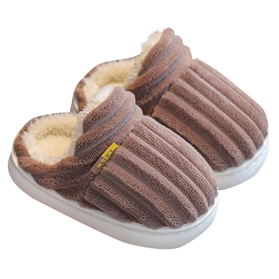 Xfvqtps Children Fuzzy Slippers Fluffy Slip on Shearling Fleece Solid Color Memory Foam Soft Sole Non Slip Thickened Comfortable Indoor Warm Winter House Slippers Coffee