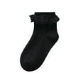thumbnail image 1 of Xfvqtps Children Girls Ruffle Socks Knitting Mid Tube Solid Color Elastic Soft Comfortable Warm Winter Frilly Socks for 0-12 Years Black, 1 of 8
