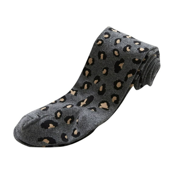 Xfvqtps Children Pantyhose Leopard Print Long Fitting Elastic Soft Comfortable Warm Winter Cotton Socks Gray