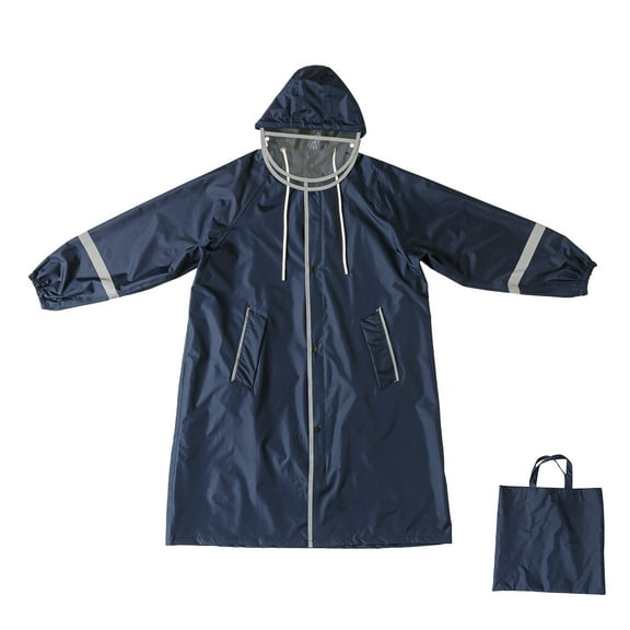Xfvqtps Children Raincoat with Hood and Backpack Position Long Solid Color Adjustable Drawstring Pocket Button Waterproof Outdoor Activities Rain Jackets PVC Rain Poncho with Storage Bag Navy