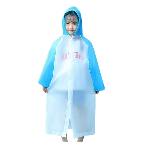 Xfvqtps Children Raincoat with Hooded Long Adjustable Drawstring Color Blocking Reusable Transparent Button Waterproof Cycling Hiking Rain Jackets Rain Poncho Blue