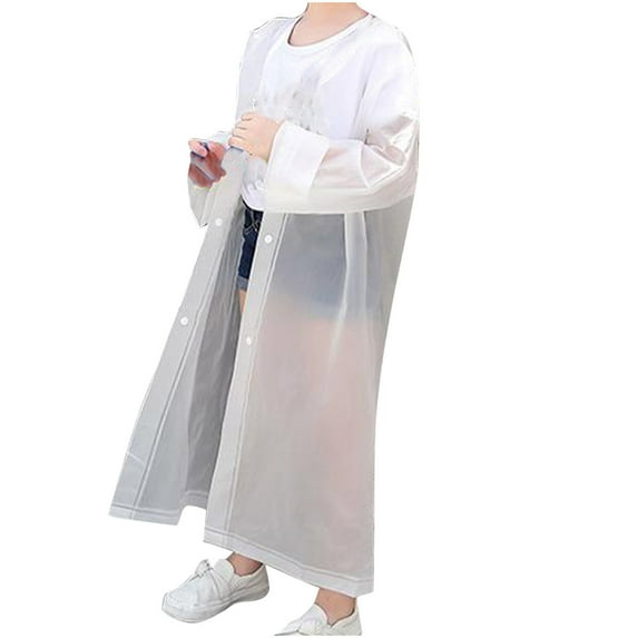 Xfvqtps Children Raincoat with Hooded Long Adjustable Drawstring Solid Color Reusable Button Transparent Waterproof Cycling Hiking Rain Jackets Rain Poncho White