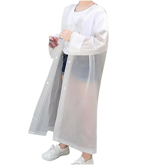 Xfvqtps Children Raincoat with Hooded Long Adjustable Drawstring Solid Color Reusable Button Transparent Waterproof Cycling Hiking Rain Jackets Rain Poncho White
