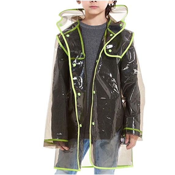 Xfvqtps Children Raincoat with Hooded Green Edge Reusable Transparent Button Knee Length Waterproof Cycling Hiking Rain Jackets EVA Rain Poncho Green