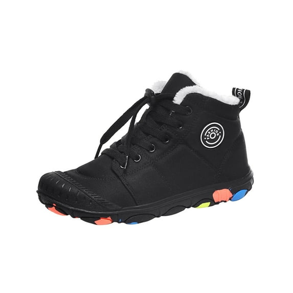 Xfvqtps Children Snow Boots High Top Outdoor Sports Keep Warm Non Slip Soft Sole Hiking Sneakers Winter Plush Thick Cotton Shoes Boots Black
