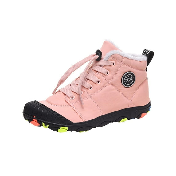 Xfvqtps Children Snow Boots High Top Outdoor Sports Keep Warm Non Slip Soft Sole Hiking Sneakers Winter Plush Thick Cotton Shoes Boots Pink
