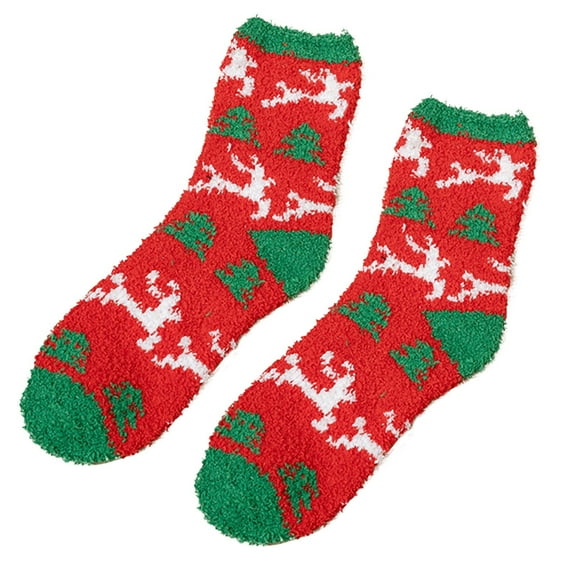 Xfvqtps Christmas Fuzzy Socks for Womens Coral Fleece Mid Tube Christmas Tree Thickened Comfortable Soft Cozy Indoor Sleep Warm Winter Fluffy Socks Red-01