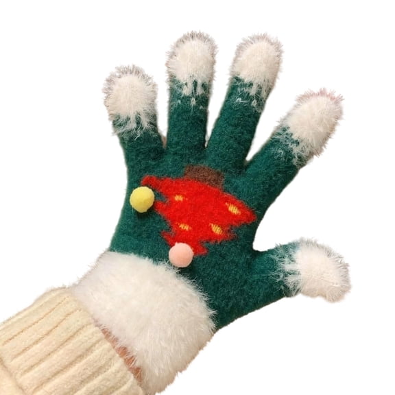Xfvqtps Christmas Gloves for Women Fluffy Pompom Christmas Tree Decoration Thermal Warm Outdoor Winter Gloves Green