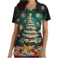 thumbnail image 1 of Xfvqtps Christmas Scrub Tops for Women Soft V-Neck Scrubs Comfortable Lightweight Nursing Uniforms Casual Printed Short Sleeve Nurse Top Working Uniforms with Pockets Olive Green, 1 of 5