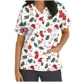thumbnail image 1 of Xfvqtps Christmas Scrub Tops for Women Soft V-Neck Scrubs Comfortable Nursing Uniforms Christmas Printed Short Sleeve Top Protective Clothing Working Uniforms with Pockets White, 1 of 5